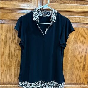 Adrianna Papell Black Top with Leopard Print Accents
